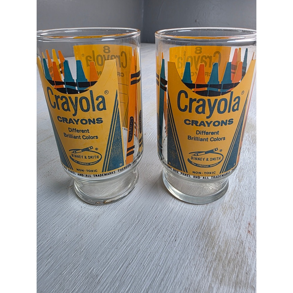 Vintage Crayola Crayons Drinking Glasses Set of 2 Binney & Smith 80s Academia